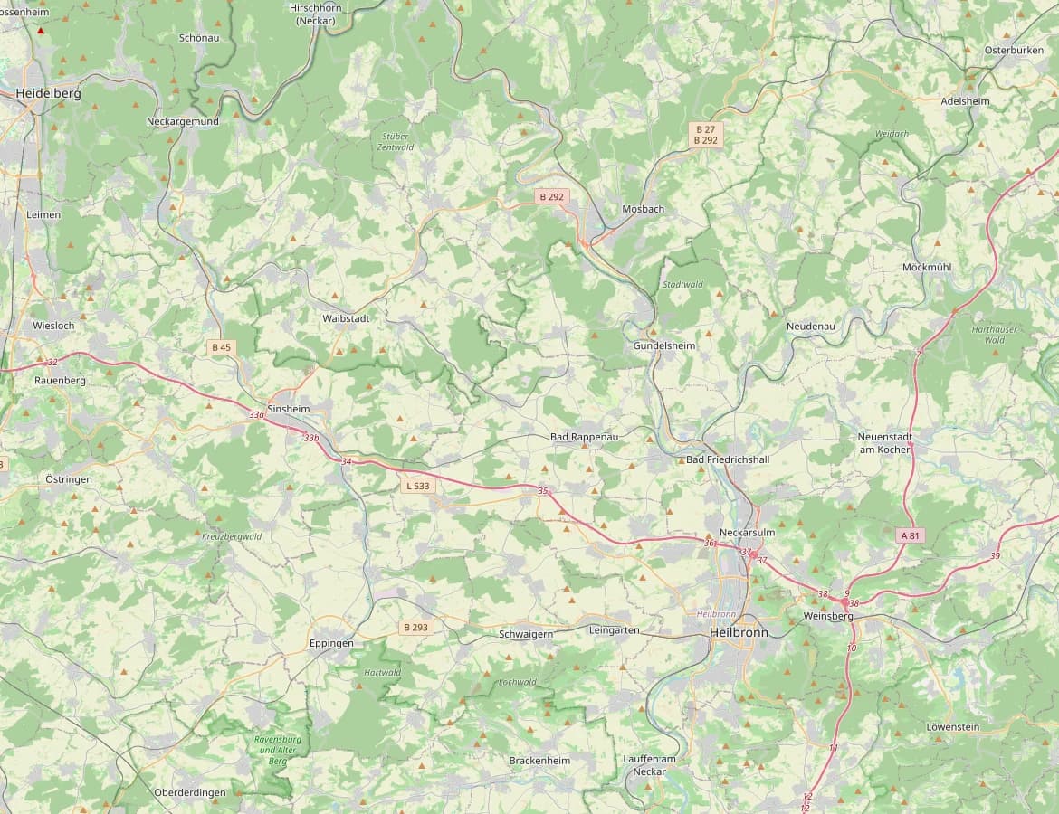 Kartenausschnitt: Einsatzgebiet zwischen Sinsheim und Haßmersheim